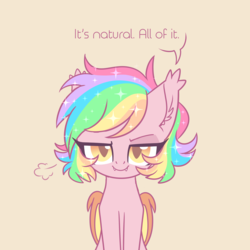 Size: 2600x2600 | Tagged: safe, artist:hawthornss, oc, oc only, oc:paper stars, bat pony, pony, ask paper stars, bedroom eyes, cute, cute little fangs, ear fluff, fangs, high res, looking at you, rainbow hair, solo, sparkles