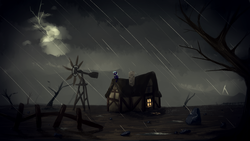 Size: 3840x2160 | Tagged: safe, artist:luxaestas, oc, oc only, oc:star chaser, pegasus, pony, cloud, farmhouse, high res, rain, rock, rock farm, scenery, solo