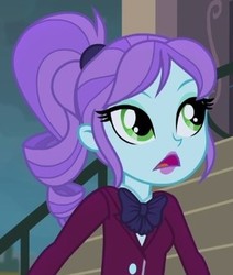 Size: 287x338 | Tagged: safe, screencap, crystal lullaby, equestria girls, g4, bowtie, clothes, cropped, crystal prep academy uniform, female, open mouth, school uniform, solo