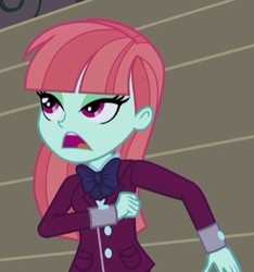 Size: 312x334 | Tagged: safe, screencap, melon mint, equestria girls, g4, my little pony equestria girls: friendship games, bowtie, clothes, cropped, crystal prep academy uniform, lidded eyes, open mouth, school uniform