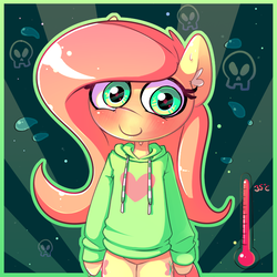 Size: 750x750 | Tagged: safe, artist:hoodie, fluttershy, pegasus, pony, semi-anthro, g4, bipedal, clothes, female, hoodie, mare, simple background, solo, sweat