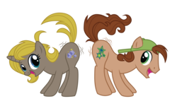 Size: 4029x2419 | Tagged: safe, artist:jadedjynx, oc, oc only, oc:daniel, oc:jade, pony, face down ass up, high res, rule 63, simple background, sunshine sunshine, transparent background