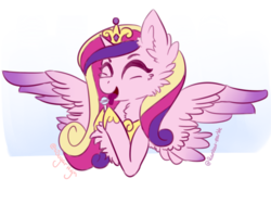 Size: 974x734 | Tagged: safe, artist:rainbow-marble, artist:ssugarhigh, princess cadance, pony, g4, candy, cheek fluff, chest fluff, collaboration, eyes closed, female, food, licking, lollipop, solo, spread wings, tongue out, wings