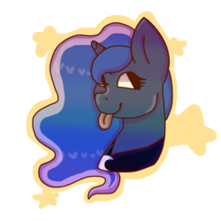 Size: 1024x1024 | Tagged: safe, artist:emotionlessjinx, princess luna, pony, g4, bust, female, portrait, silly, silly pony, simple background, solo, tongue out, transparent background