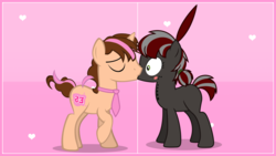 Size: 2560x1440 | Tagged: safe, artist:tsand106, oc, oc only, oc:pitch, oc:think pink, pony, duo, female, kiss on the lips, kissing, male, oc x oc, shipping, straight, vector