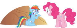 Size: 13404x5000 | Tagged: safe, artist:rubez2525, pinkie pie, rainbow dash, pony, g4, over a barrel, .ai available, absurd resolution, butt, plot, rainbutt dash, simple background, transparent background, vector