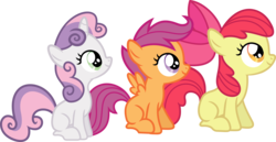 Size: 3522x1816 | Tagged: safe, artist:porygon2z, apple bloom, scootaloo, sweetie belle, earth pony, pegasus, pony, unicorn, g4, the show stoppers, cutie mark crusaders, female, filly, simple background, transparent background, vector, vector trace