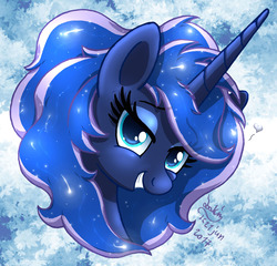 Size: 1200x1150 | Tagged: safe, artist:joakaha, princess luna, alicorn, pony, g4, bust, female, grin, looking at you, portrait, smiling, solo