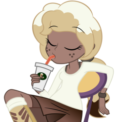 Size: 7000x7000 | Tagged: safe, artist:besttubahorse, oc, oc only, oc:sweet mocha, equestria girls, g4, absurd resolution, chair, coffee, equestria girls-ified, female, freckles, leaning back, simple background, sipping, solo, transparent background, vector