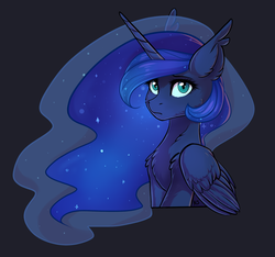 Size: 2125x1985 | Tagged: safe, artist:nightskrill, princess luna, alicorn, pony, g4, black background, cheek fluff, chest fluff, cute, ear fluff, female, fluffy, looking at you, lunabetes, mare, simple background, solo, wing fluff
