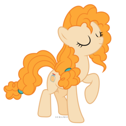 Size: 6000x6000 | Tagged: safe, artist:suramii, pear butter, earth pony, pony, g4, the perfect pear, absurd resolution, applejack's mom, eyes closed, female, mare, raised hoof, simple background, solo, transparent background, vector