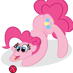 Size: 600x600 | Tagged: safe, artist:trimara, pinkie pie, earth pony, pony, g4, ball, behaving like a dog, female, imminent pounce, solo, tongue out