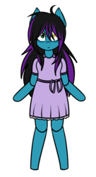 Size: 781x1440 | Tagged: safe, artist:despotshy, oc, oc only, oc:despy, earth pony, anthro, clothes, doll, dress, female, heterochromia, inanimate tf, mare, simple background, solo, toy, transformation, transparent background