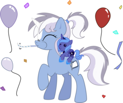 Size: 1754x1469 | Tagged: safe, artist:tenchi-outsuno, princess luna, oc, oc only, pony, g4, balloon, confetti, party horn, plushie, simple background, transparent background, vector