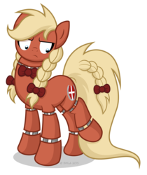 Size: 1707x2028 | Tagged: safe, artist:littlehybridshila, oc, oc only, oc:valkyria, earth pony, pony, robot, robot pony, animatronic, bow, braid, braided tail, crossover, five nights at freddy's, freddy fazbear, hair bow, simple background, solo, tail bow, transparent background, vector