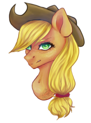 Size: 1024x1381 | Tagged: safe, artist:mrantio, applejack, earth pony, pony, g4, bust, female, portrait, simple background, solo, transparent background