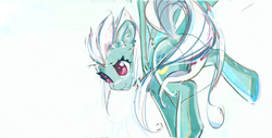 Size: 900x456 | Tagged: safe, artist:mirroredsea, fleetfoot, pegasus, pony, g4, colored pupils, colored sketch, female, looking away, mare, rear view, smiling, solo