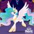 Size: 1200x1200 | Tagged: safe, princess celestia, alicorn, pony, g4, my little pony: the movie, official, celestia day, female, lidded eyes, mare, movie designs, my little pony logo, open mouth, raised leg, smiling, solo, spread wings, summer sun celebration, wings