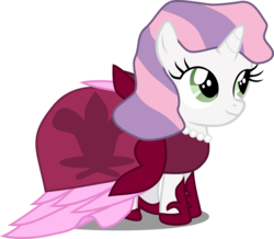 Size: 9291x8092 | Tagged: safe, artist:atomicmillennial, part of a set, sweetie belle, pony, g4, inspiration manifestation, absurd resolution, alternate hairstyle, alternate universe, clothes, dress, female, her inspiration manifests, part of a series, simple background, solo, transparent background, vector