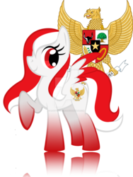 Size: 900x1200 | Tagged: safe, artist:auveiss, oc, oc only, oc:indonisty, pony, indonesia, nation ponies, old design, ponified, reflection, simple background, solo, transparent background, watermark