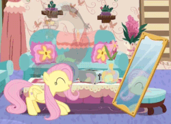 Size: 650x470 | Tagged: safe, screencap, discord, fluttershy, pony, discordant harmony, g4, animated, cropped, cute, gif, loop, mirror, perfect loop, shyabetes, transparent