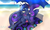 Size: 1024x614 | Tagged: safe, artist:twisted-sketch, princess luna, pony, bronycon 2016, g4, beach, bikini, blanket, clothes, female, print, sitting, smiling, solo, spread wings, swimsuit, umbrella, watermark, wings