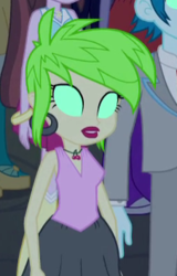 Size: 226x354 | Tagged: safe, screencap, cherry crash, thunderbass, velvet sky, equestria girls, g4, my little pony equestria girls, bracelet, cherry, cropped, ear piercing, earring, fall formal outfits, food, glowing eyes, jewelry, necklace, piercing