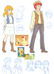 Size: 1500x2048 | Tagged: safe, artist:jonfawkes, bright mac, grand pear, granny smith, pear butter, human, g4, the perfect pear, clothes, female, humanized, male, monochrome, ship:brightbutter, shipping, sketch, smiling, straight, young granny smith
