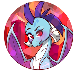 Size: 1024x955 | Tagged: safe, artist:twisted-sketch, princess ember, dragon, bronycon, g4, button, female, merchandise, solo, watermark
