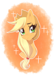 Size: 909x1241 | Tagged: safe, artist:bunny-hana, applejack, earth pony, pony, g4, bust, female, looking at you, mare, portrait, simple background, smiling, solo, transparent background
