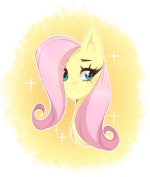 Size: 988x1160 | Tagged: safe, artist:bunny-hana, fluttershy, pony, g4, bust, female, looking sideways, portrait, simple background, smiling, solo, sparkles, transparent background