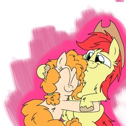 Size: 1200x1200 | Tagged: safe, artist:kdbrony, bright mac, pear butter, earth pony, pony, g4, the perfect pear, applejack's parents, cute, duo, female, hug, male, mare, ship:brightbutter, shipping, stallion, straight