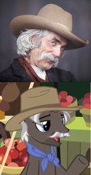 Size: 643x1238 | Tagged: safe, edit, edited screencap, screencap, burnt oak, pony, g4, the perfect pear, comparison, sam elliot, spoiler