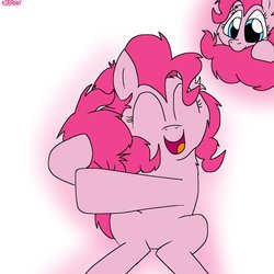 Size: 1200x1200 | Tagged: safe, artist:kdbrony, pinkie pie, earth pony, pony, g4, cute, female, hug, laughing, mare, nom, self ponidox, solo, tail, tail hug