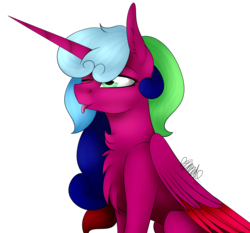 Size: 2889x2688 | Tagged: safe, artist:sweetmelon556, oc, oc only, oc:color streak, alicorn, pony, chest fluff, female, high res, mare, one eye closed, simple background, solo, tongue out, transparent background, wink