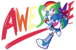 Size: 600x397 | Tagged: safe, artist:rvceric, rainbow dash, equestria girls, g4, awesome, boots, clothes, compression shorts, cute, female, open mouth, shoes, simple background, skirt, socks, solo, transparent background, wristband