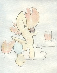 Size: 683x876 | Tagged: safe, artist:slightlyshade, spitfire, pony, g4, clothes, cloud, drink, glass, hot, shorts, sunglasses