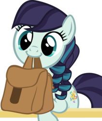 Size: 3490x4139 | Tagged: safe, artist:ironm17, coloratura, earth pony, pony, g4, bag, female, high res, mouth hold, rara, saddle bag, simple background, smiling, solo, to saddlebags and back again, transparent background, vector