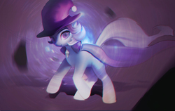 Size: 1609x1020 | Tagged: safe, artist:lmgchikess, trixie, pony, g4, cape, chromatic aberration, clothes, female, hat, looking at you, mare, smiling, solo, trixie's cape, trixie's hat