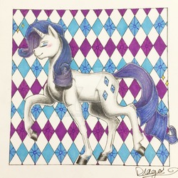 Size: 1024x1024 | Tagged: safe, artist:drago-draw, rarity, pony, g4, female, raised hoof, solo, traditional art