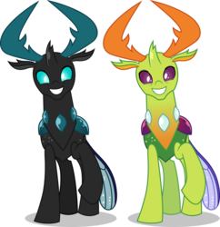 Size: 5799x6000 | Tagged: safe, artist:dashiesparkle, thorax, changedling, changeling, dark changedling, g4, .svg available, absurd resolution, alternate color palette, alternate design, changeling king, comparison, king thorax, looking at you, male, raised hoof, simple background, smiling, solo, transparent background, vector