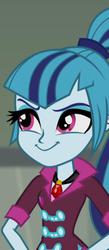 Size: 558x1280 | Tagged: safe, screencap, sonata dusk, equestria girls, g4, my little pony equestria girls: rainbow rocks, cropped, female, smiling, smirk