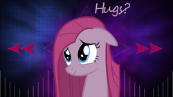 Size: 2560x1440 | Tagged: safe, artist:blindcavesalamander, artist:laszlvfx, edit, pinkie pie, earth pony, pony, g4, bust, female, hug request, pinkamena diane pie, portrait, solo, wallpaper, wallpaper edit