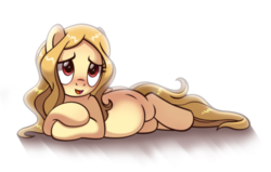 Size: 4533x2881 | Tagged: safe, artist:estories, oc, oc only, oc:alice goldenfeather, pegasus, pony, alternate hairstyle, female, high res, mare, open mouth, open smile, pegasus oc, pregnant, prone, simple background, smiling, solo, white background