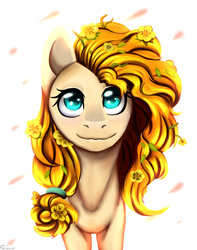 Size: 2520x3200 | Tagged: safe, artist:shkura2011, pear butter, pony, g4, the perfect pear, female, flower, flower in hair, high res, simple background, solo, white background