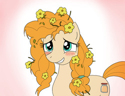 Size: 2475x1913 | Tagged: safe, artist:redanon, pear butter, pony, g4, the perfect pear, blushing, female, solo