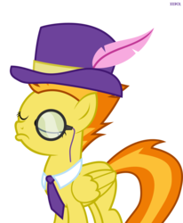 Size: 1194x1448 | Tagged: safe, artist:xebck, edit, spitfire, pegasus, pony, g4, classy, cropped, dapper, eyes closed, female, hat, mare, monocle, necktie, show accurate, simple background, solo, top hat, transparent background, vector