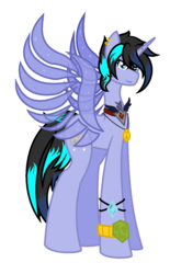 Size: 804x1296 | Tagged: safe, artist:calibykitty, oc, oc only, oc:moonshine twinkle, alicorn, pony, alicorn amulet, alicorn oc, artificial wings, augmented, ear piercing, earring, female, jewelry, magic, magic wings, mare, necklace, piercing, simple background, solo, white background, wings