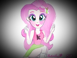 Size: 2048x1536 | Tagged: safe, artist:sumin6301, fluttershy, equestria girls, g4, clothes, female, skirt, skirt lift, solo, tank top, trace, traditional art