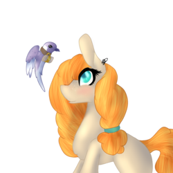 Size: 768x768 | Tagged: safe, artist:purpleponyarr, pear butter, bird, earth pony, pony, g4, the perfect pear, female, looking up, mare, simple background, solo, transparent background